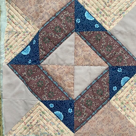 Handmade Quilt 12" Blocks Lot 19 Blue Pink UFOs Sewing Crafts Patchwork Pieced - Picture 6 of 16